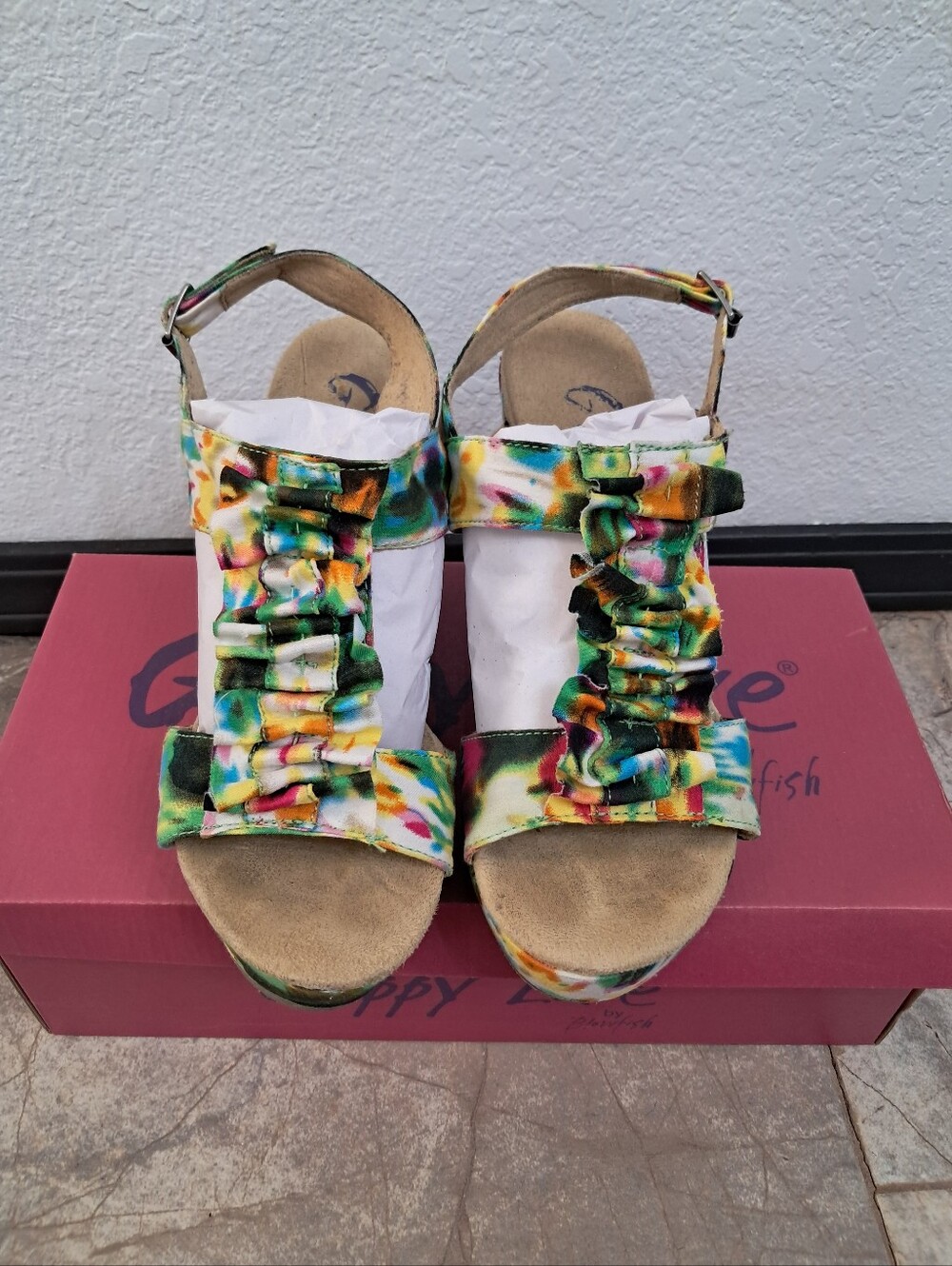 Guppy Love Raevyn Wedges 9.5 Slingback Multicolored Tie Dye Fairycore Festival